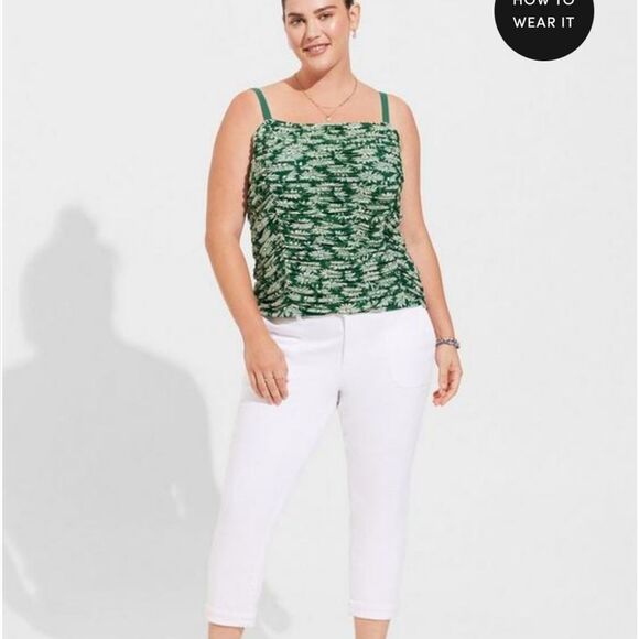 Torrid -236 Stretch Mesh Cropped Shirred Cami Top Green Women's Plus size 2 - 2X - Picture 3 of 6